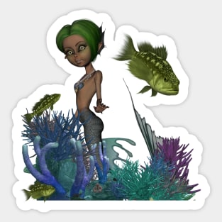 Little mermaid in the deep ocean Sticker